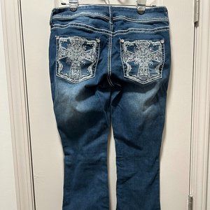 Like New- Apt. 9 - Boot Cut Jeans- Size 8- Embroidered + Rhinestones
